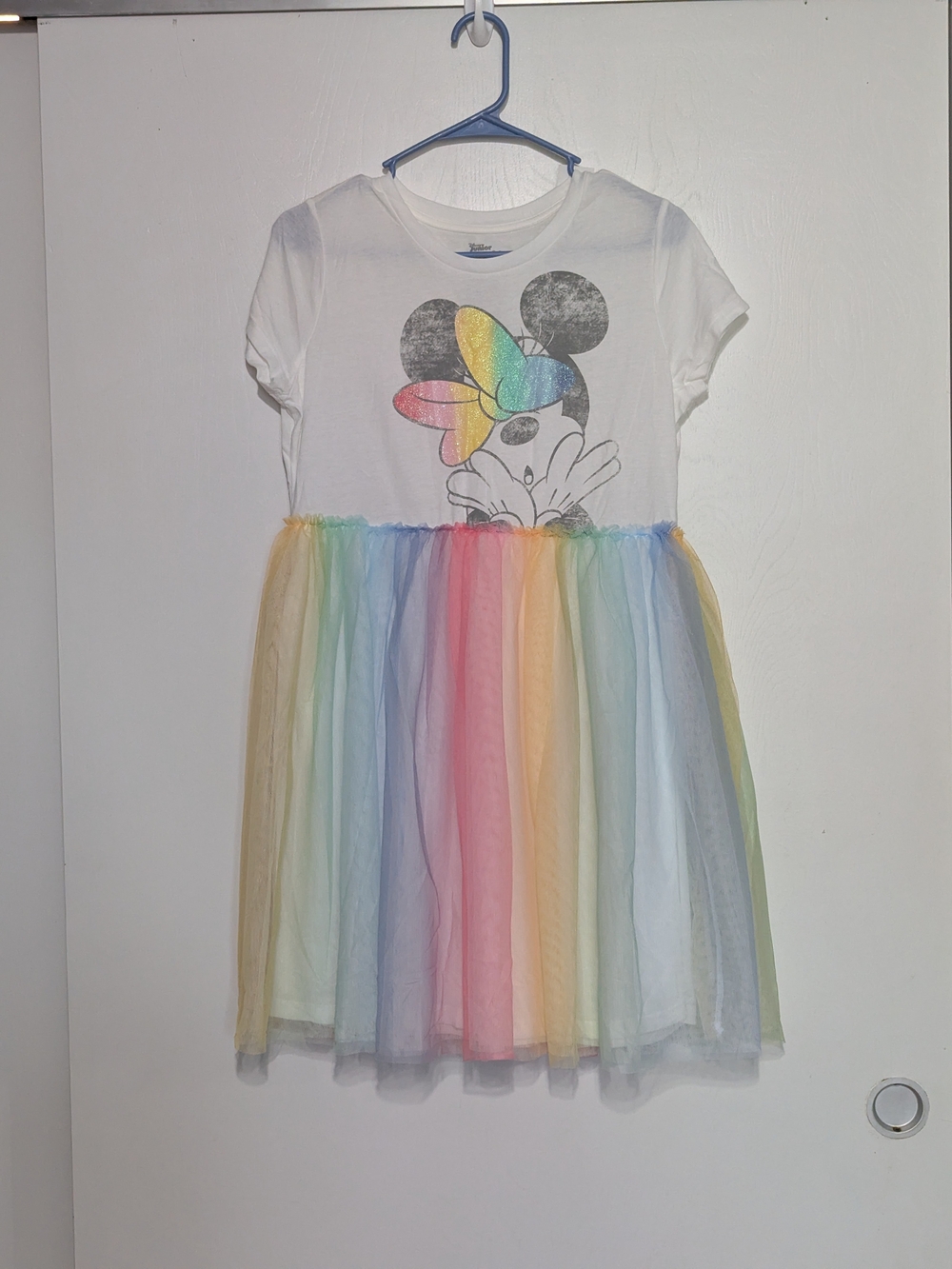 Disney White Tulle Dress with Rainbow Graphic and Pastel Skirt